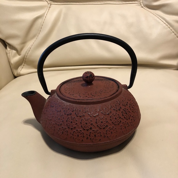 Cast Iron Tea Kettle w/Lid, Burnt Red - Picture 3 of 11